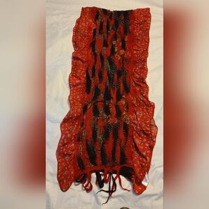 Red Orange Silk & Felt Wool Scarf From Nepal 72x16